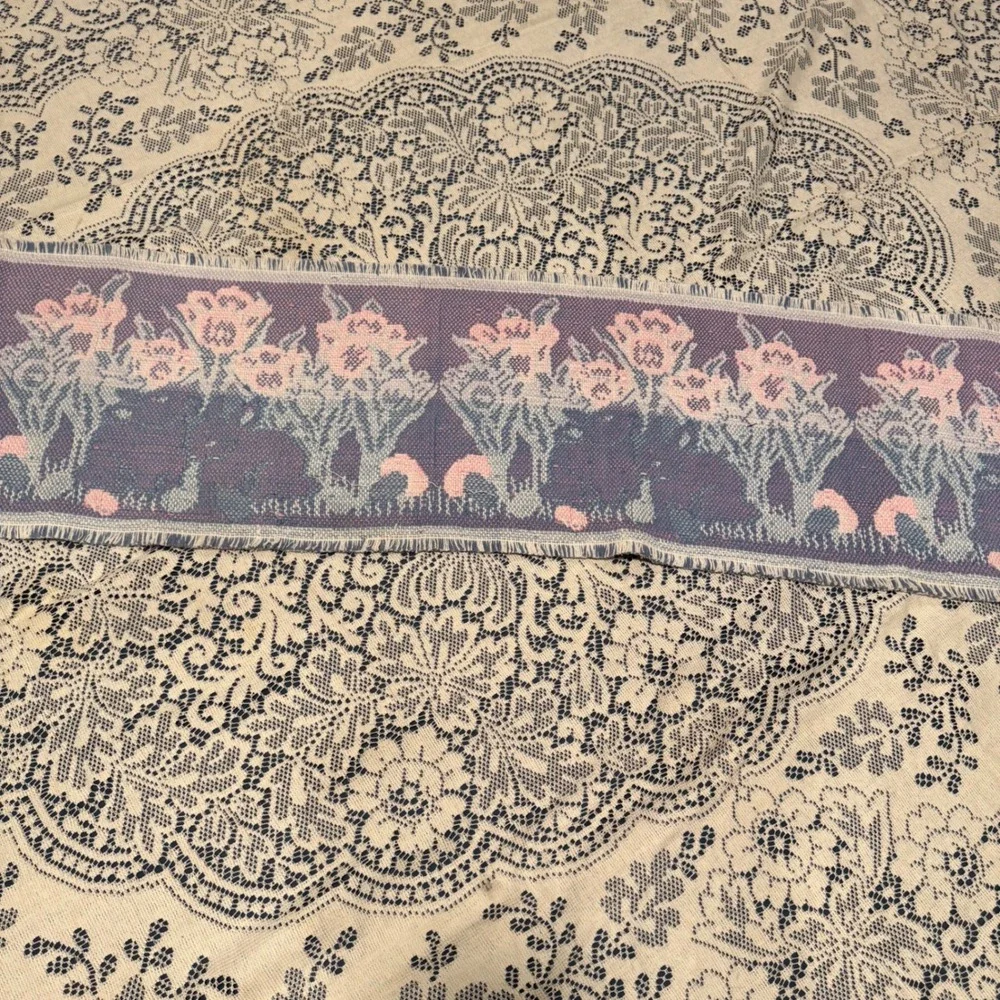 Vintage Tapestry Easter Bunny Table‎ Runner Tulips Springtime Cottagecore